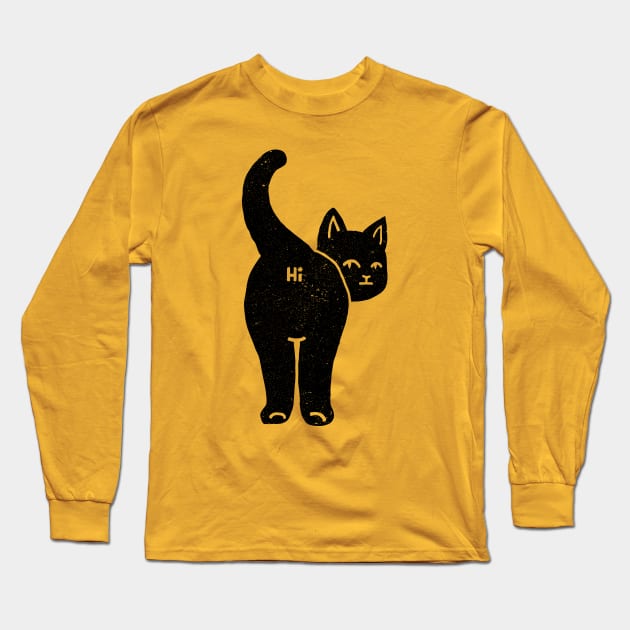 Hello Cat Butt Minimalist Black by Tobe Fonseca Long Sleeve T-Shirt by Tobe_Fonseca